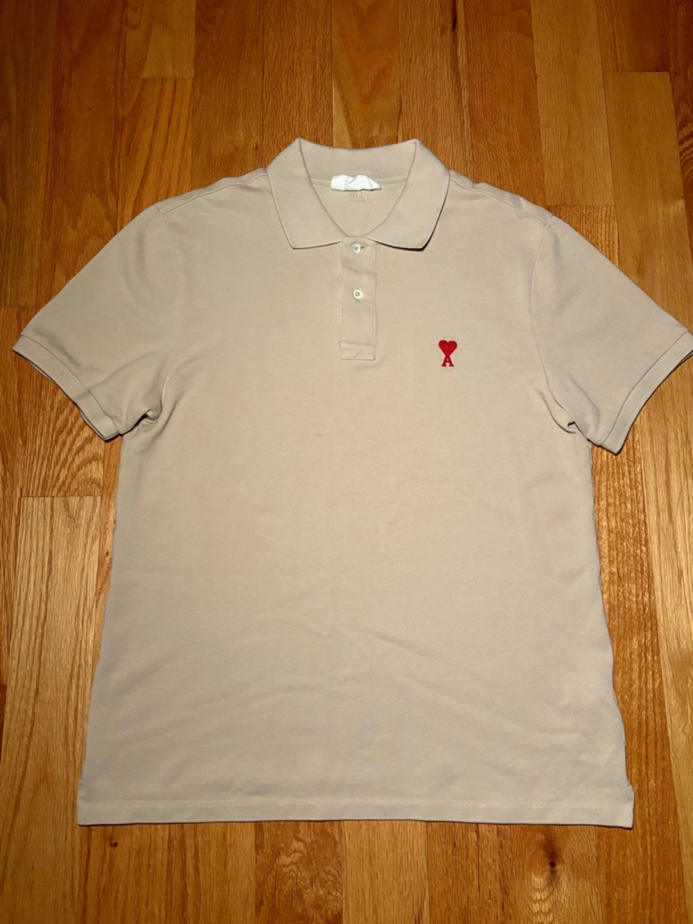 AMI Paris Logo Embroidered Tan Polo Shirt